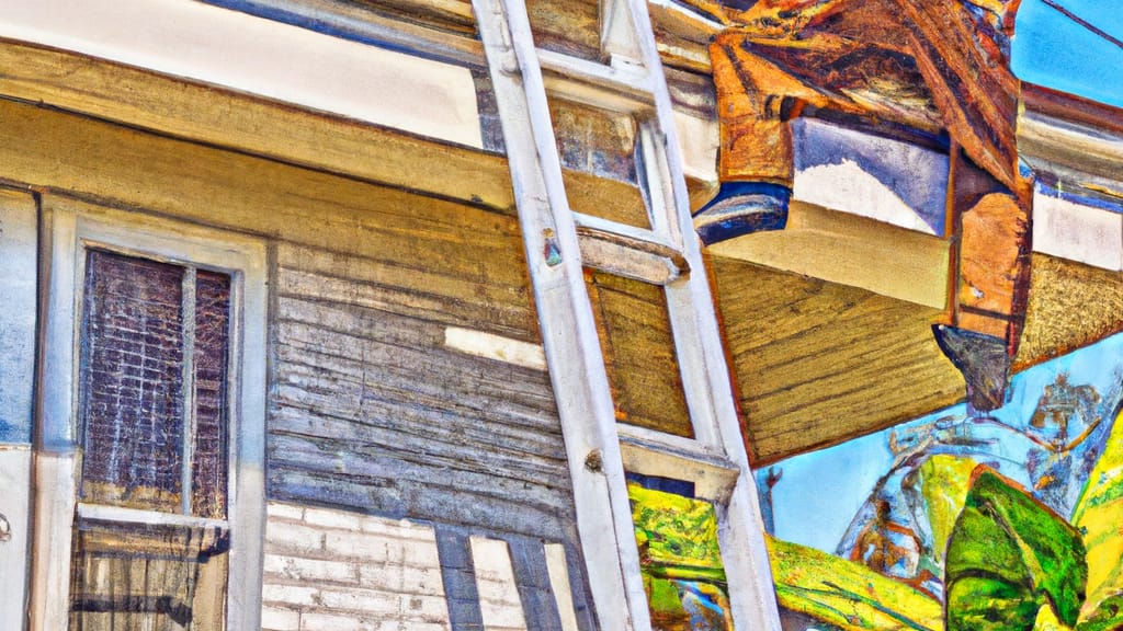 Man climbing ladder on Van Nuys, California home to replace roof