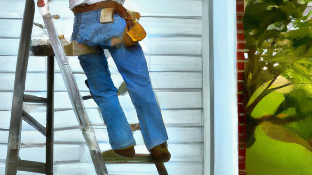 Man climbing ladder on Vestavia Hills, Alabama home to replace roof