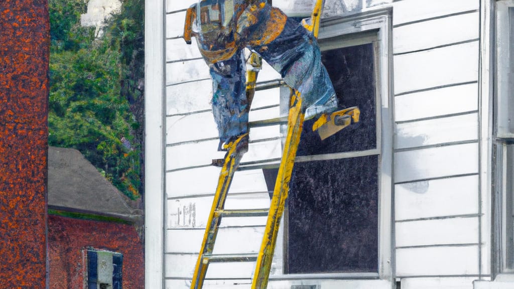 Man climbing ladder on Walhonding, Ohio home to replace roof