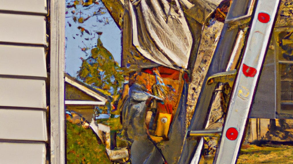 Man climbing ladder on Walnut Grove, Missouri home to replace roof