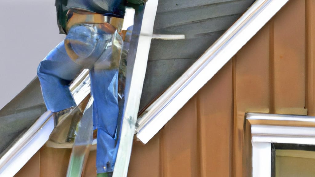 Man climbing ladder on Walworth, Wisconsin home to replace roof