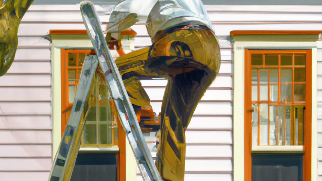 Man climbing ladder on Washington Crossing, Pennsylvania home to replace roof