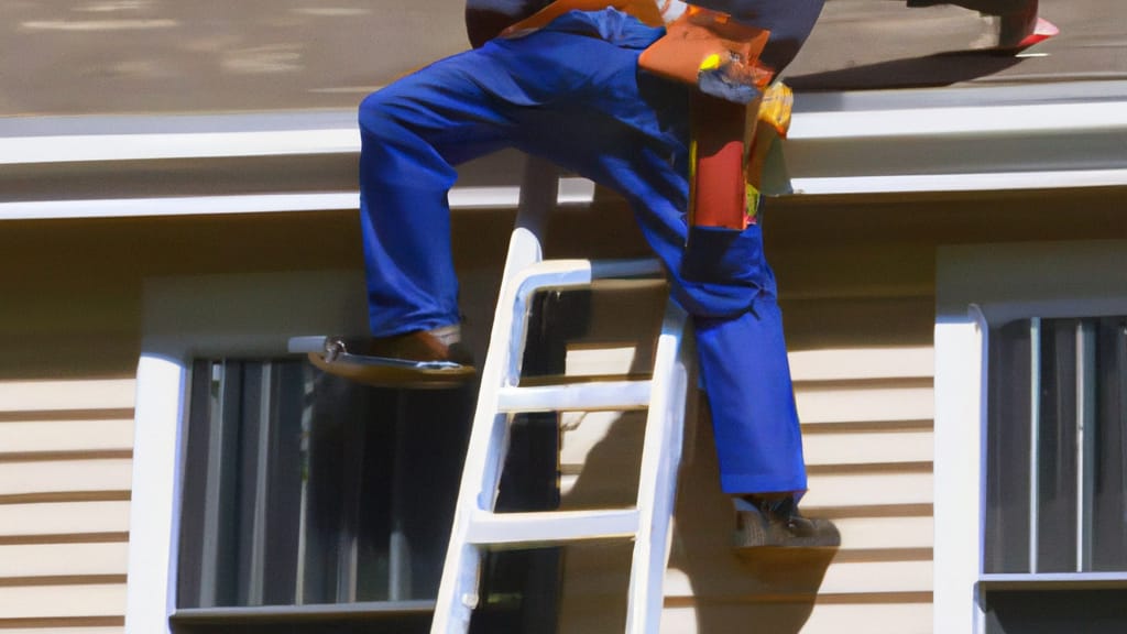 Man climbing ladder on Wayzata, Minnesota home to replace roof