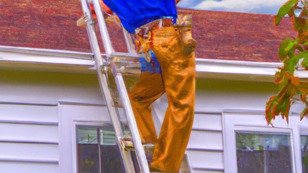 Man climbing ladder on West Nyack, New York home to replace roof