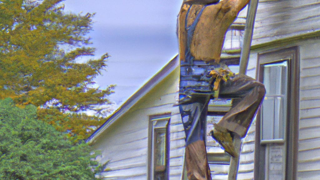 Man climbing ladder on West Salem, Wisconsin home to replace roof