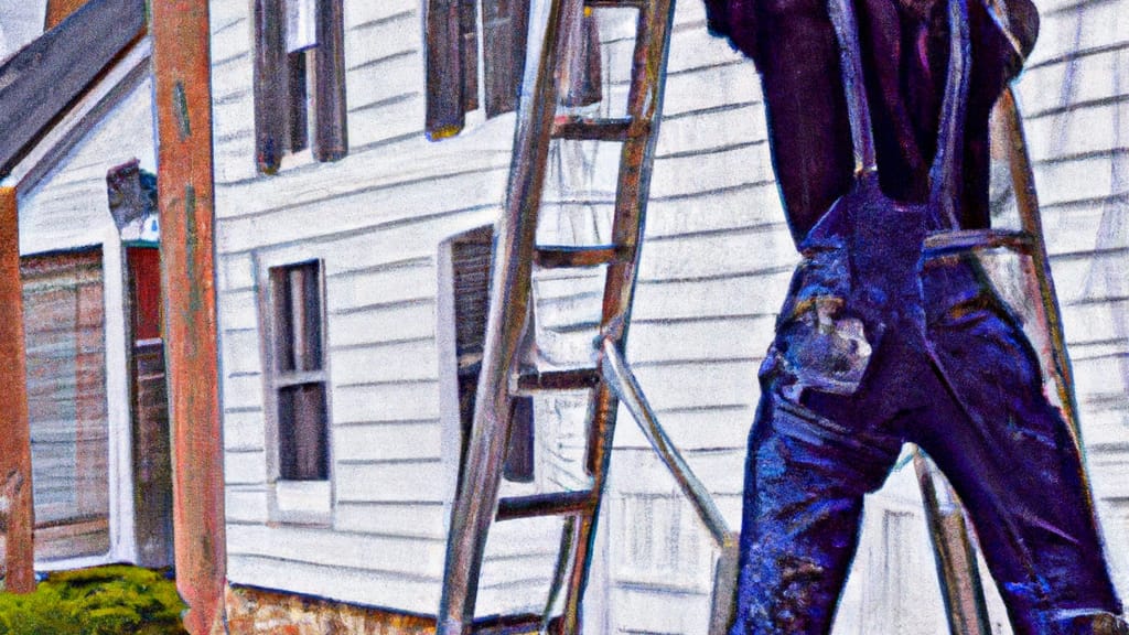 Man climbing ladder on Wexford, Pennsylvania home to replace roof