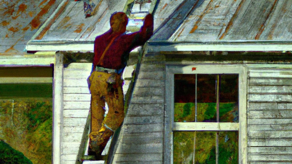 Man climbing ladder on Wilmer, Alabama home to replace roof