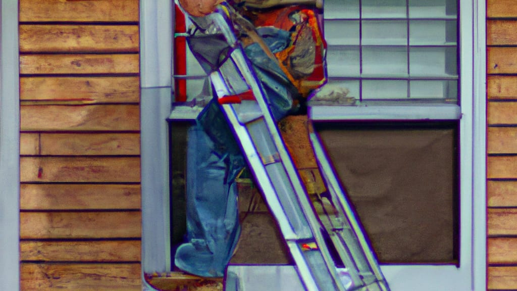Man climbing ladder on Windsor, Wisconsin home to replace roof