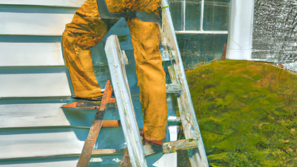 Man climbing ladder on Woodbine, Maryland home to replace roof