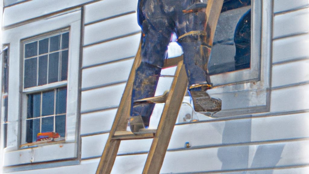 Man climbing ladder on Worthing, South Dakota home to replace roof