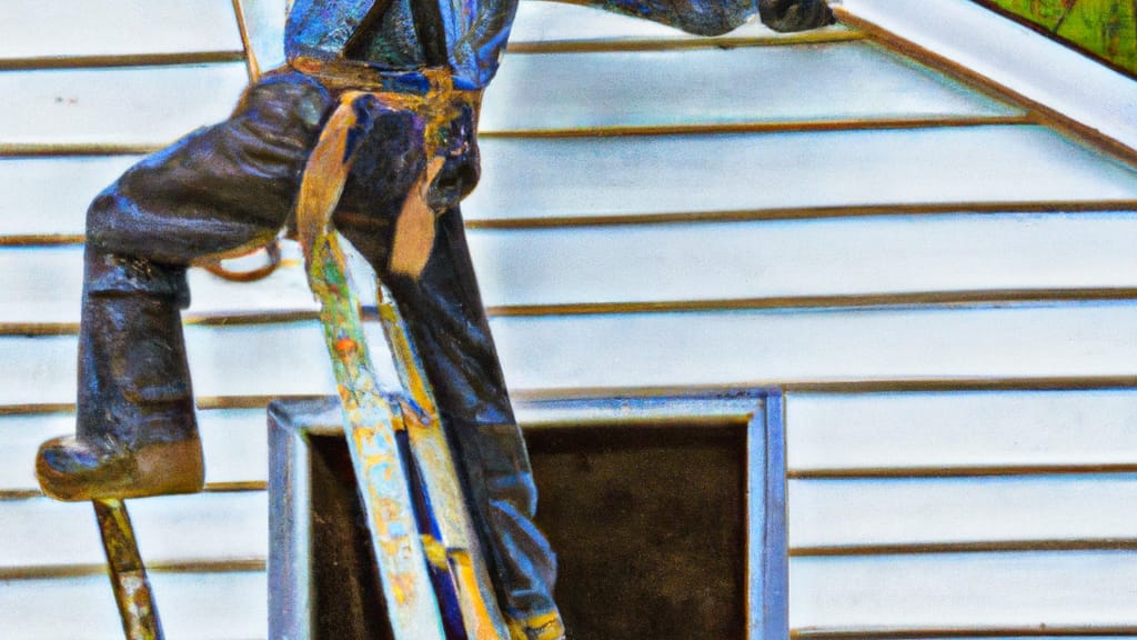 Man climbing ladder on Yadkinville, North Carolina home to replace roof