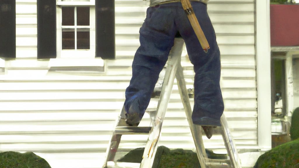 Man climbing ladder on Yorktown, Virginia home to replace roof