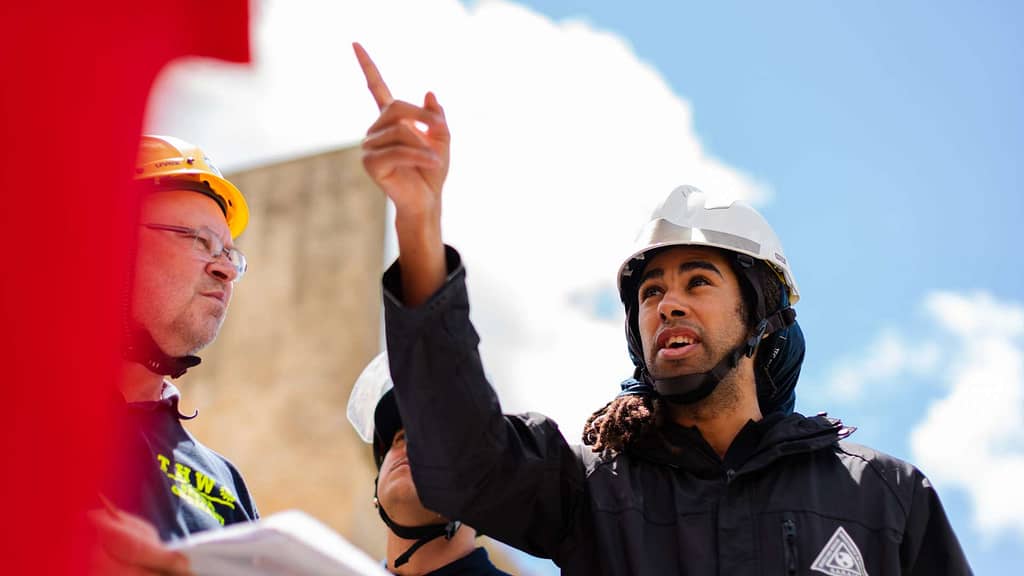 roofers wearing safety gears from Colorado roofing contractor