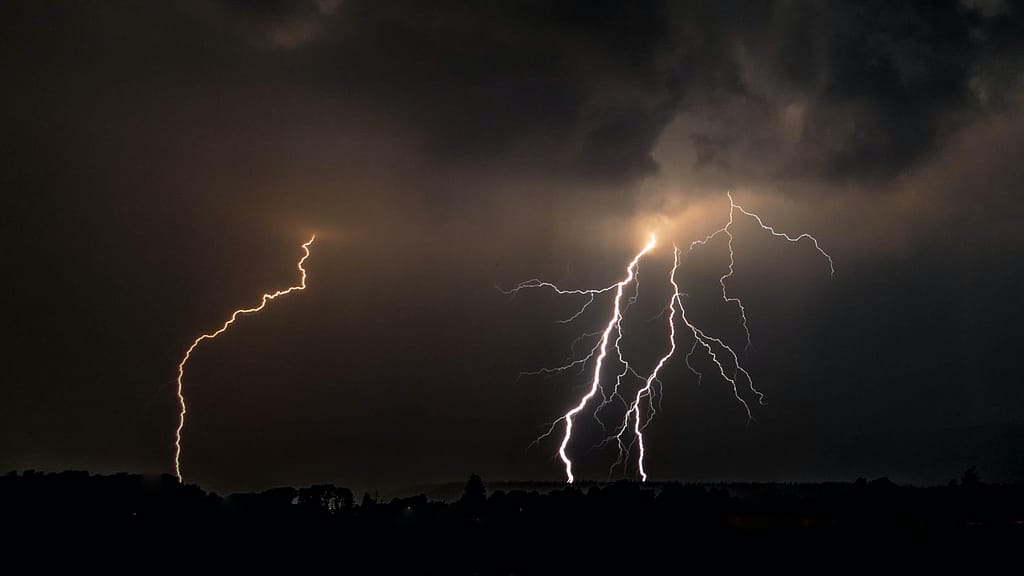 dark sky, clouds and lightning