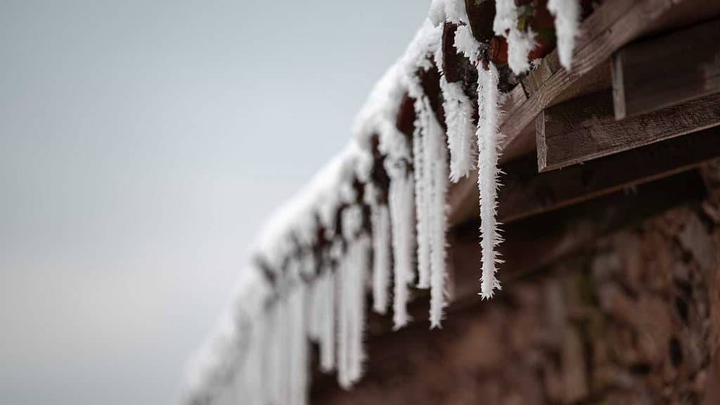 roof edge with snow for Oregon roofer checking