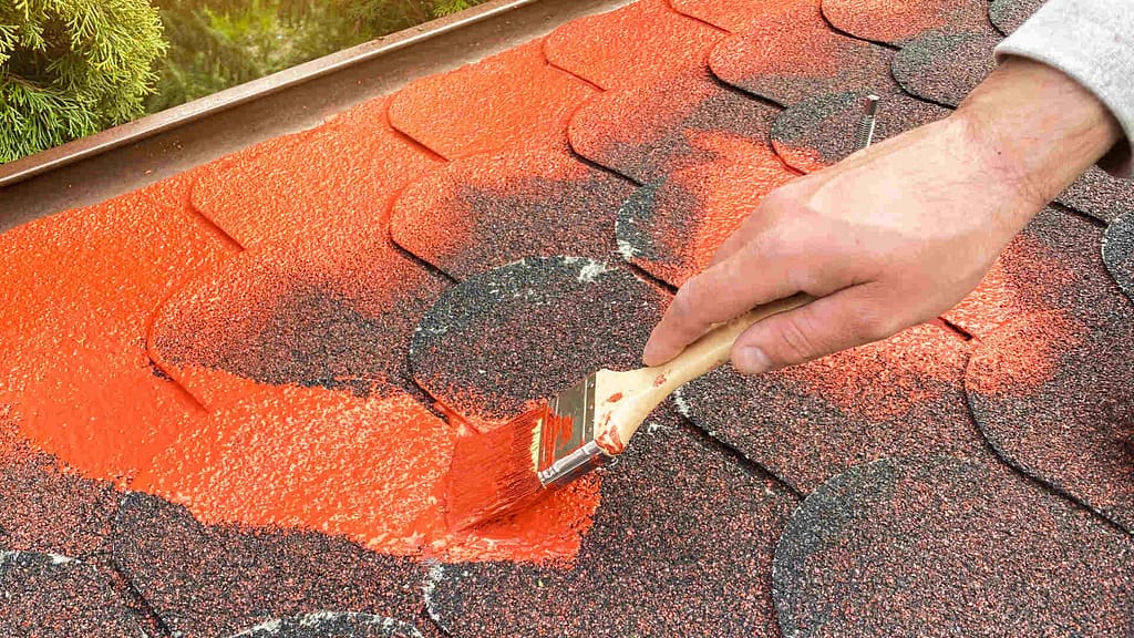 painting an asphalt shingle roof with orange paint