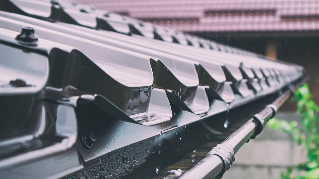 rain drops on metal roofing 