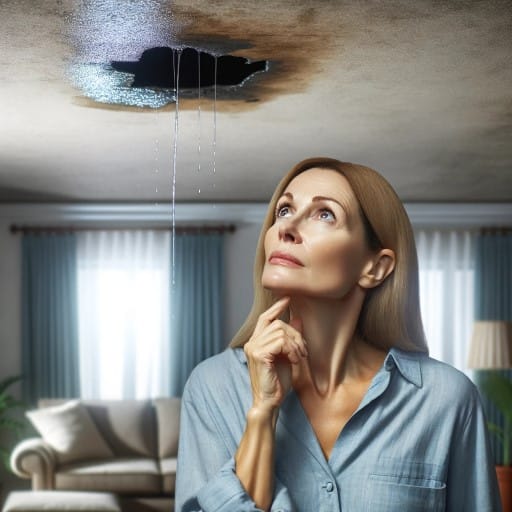 A person looking at a leak from the ceiling