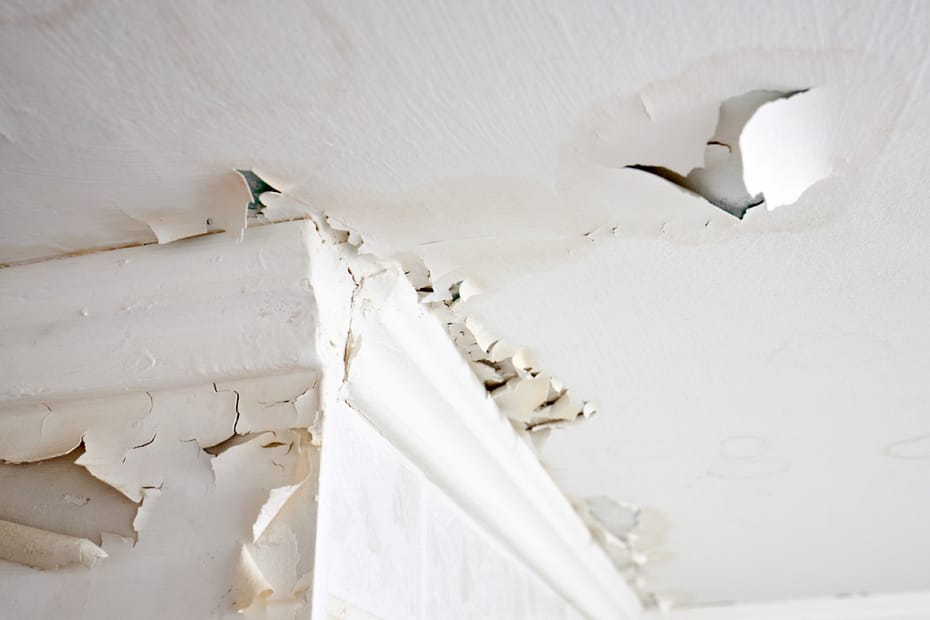 Ceiling damaged by a leaking roof