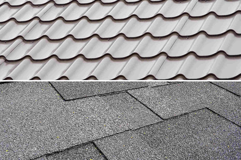 grey metal roof tiles and grey asphalt shingles