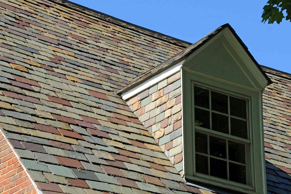 house with colorful slate roof