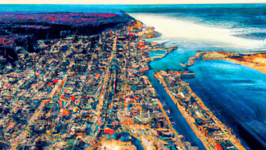 Grand Haven, Michigan painted from the sky