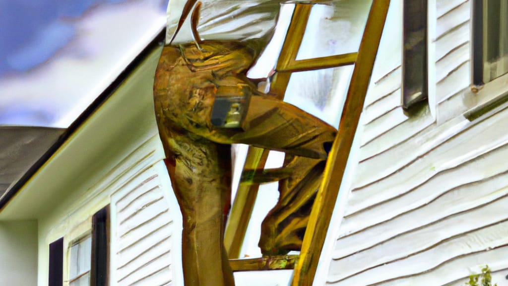 Man climbing ladder on Abingdon, Virginia home to replace roof