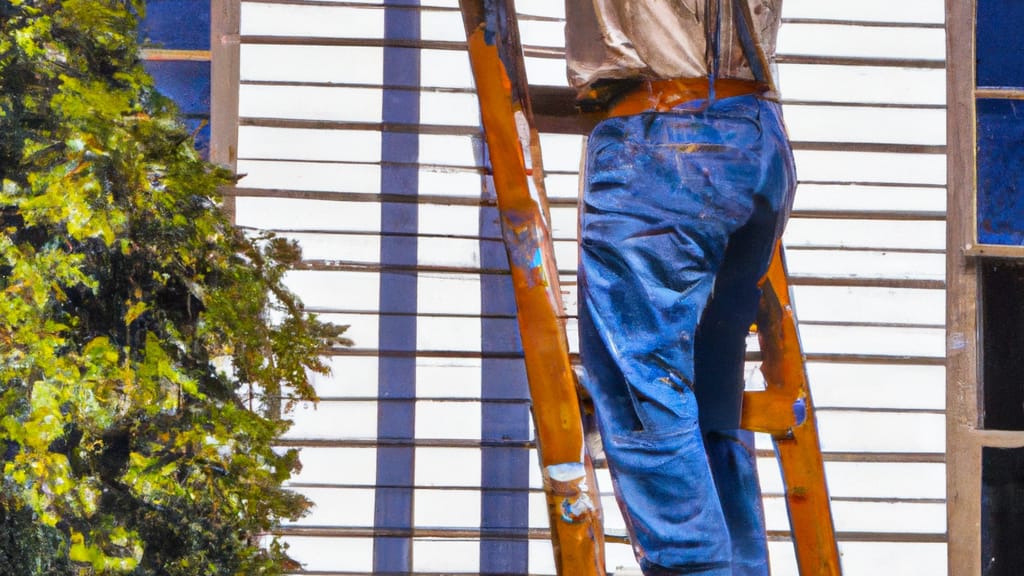 Man climbing ladder on Ada, Oklahoma home to replace roof