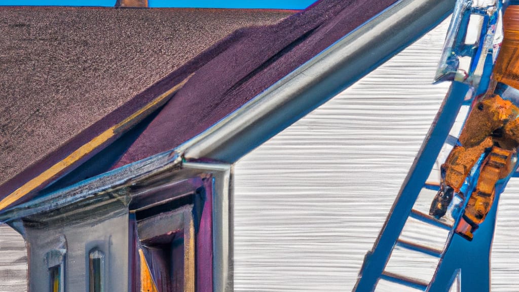 Man climbing ladder on Akron, Ohio home to replace roof