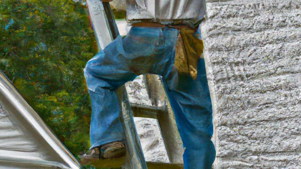 Man climbing ladder on Chamblee, Georgia home to replace roof