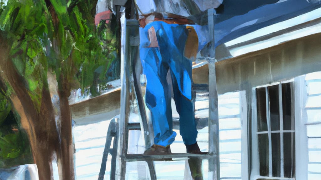 Man climbing ladder on Alachua, Florida home to replace roof