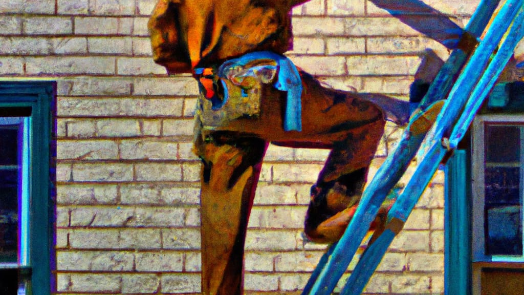 Man climbing ladder on Alamosa, Colorado home to replace roof
