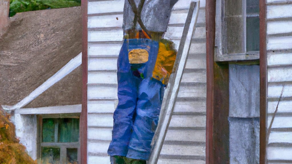 Man climbing ladder on Albertson, New York home to replace roof