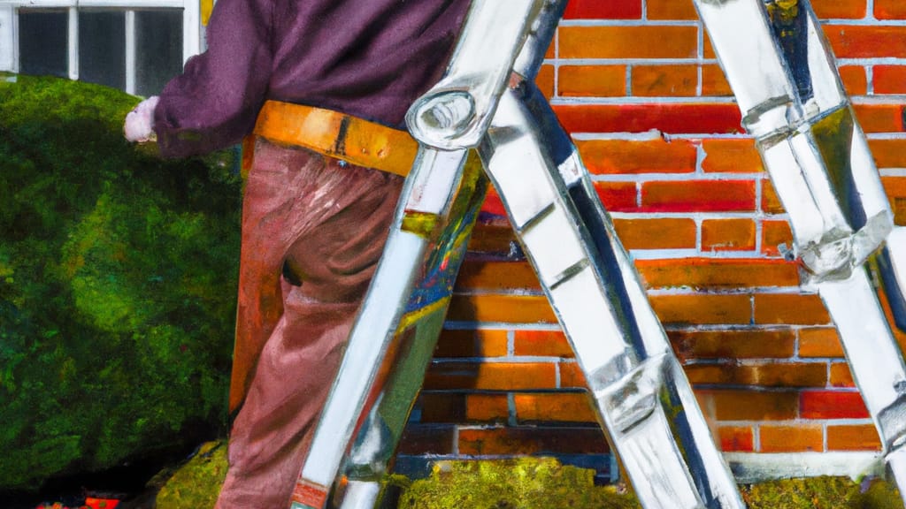 Man climbing ladder on Allen Park, Michigan home to replace roof