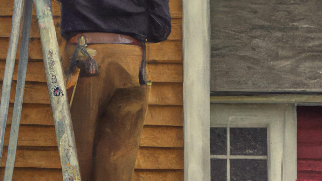 Man climbing ladder on Allendale, Michigan home to replace roof