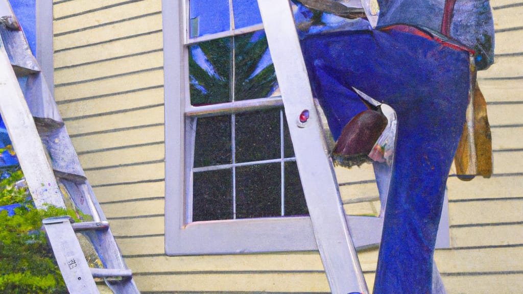 Man climbing ladder on Alpena, Michigan home to replace roof