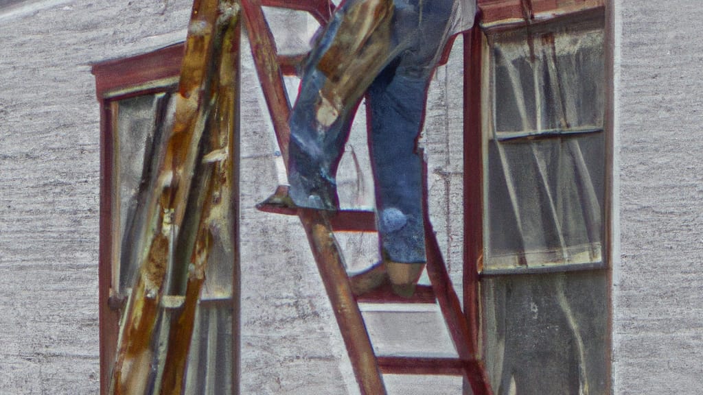 Man climbing ladder on Altus, Oklahoma home to replace roof