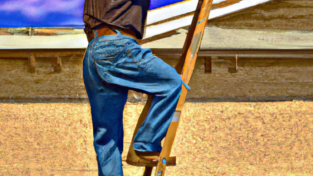 Man climbing ladder on Amarillo, Texas home to replace roof