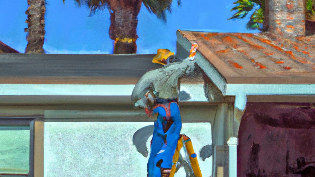 Man climbing ladder on Anaheim, California home to replace roof