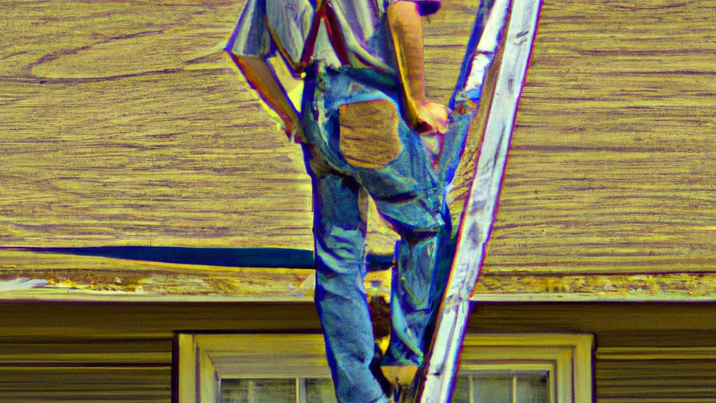 Man climbing ladder on Andrews, Texas home to replace roof