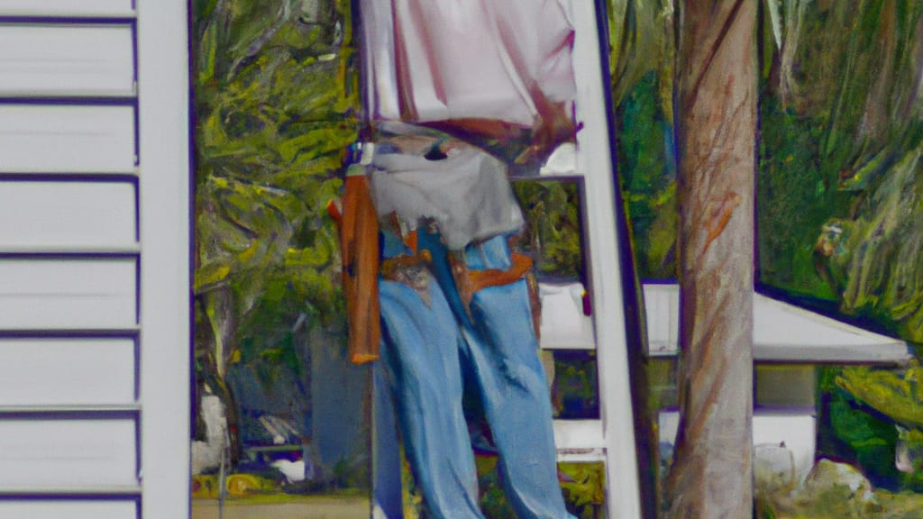 Man climbing ladder on Arcadia, Florida home to replace roof