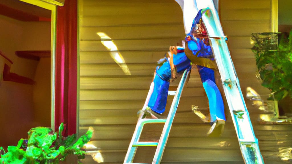 Man climbing ladder on Arlington, Texas home to replace roof