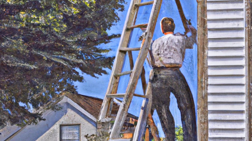 Man climbing ladder on Armada, Michigan home to replace roof