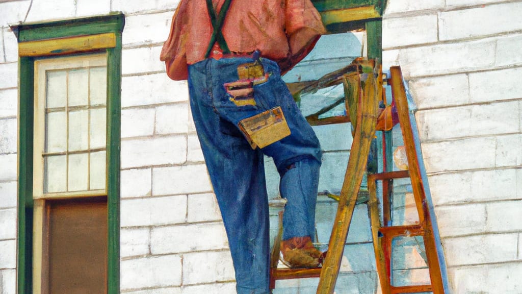 Man climbing ladder on Ashland, Ohio home to replace roof