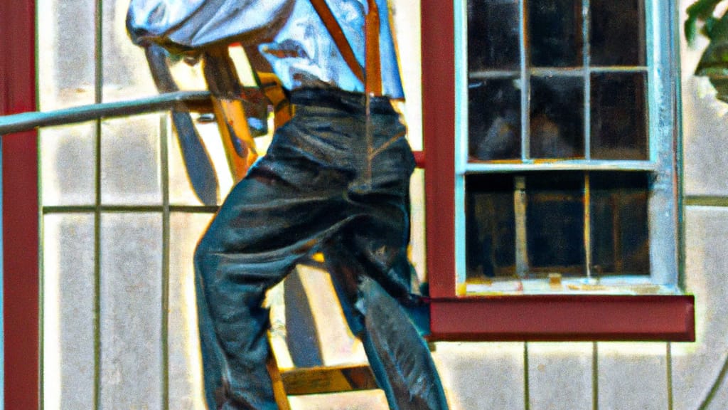 Man climbing ladder on Ashland, Oregon home to replace roof