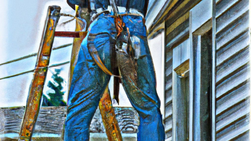 Man climbing ladder on Astoria, Oregon home to replace roof