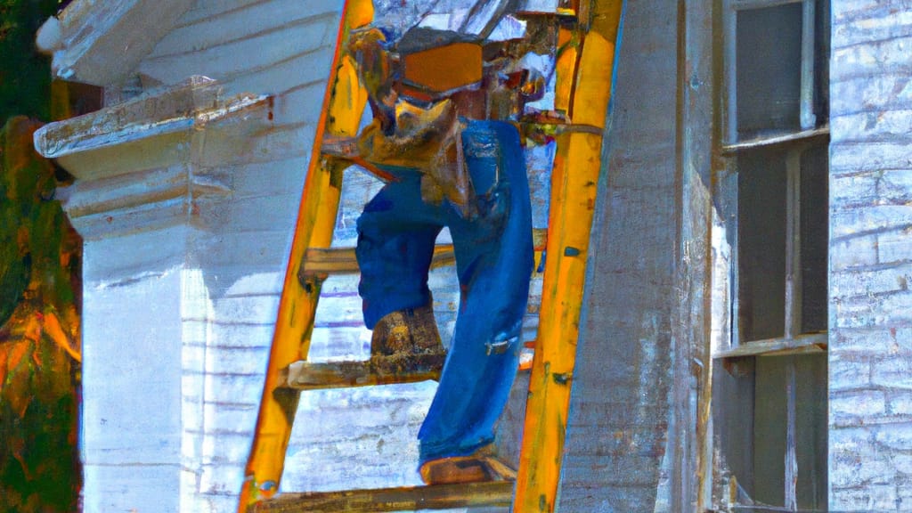 Man climbing ladder on Athens, Alabama home to replace roof