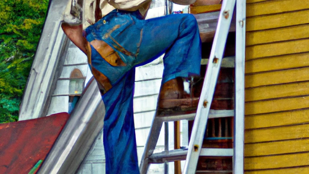 Man climbing ladder on Athens, Ohio home to replace roof