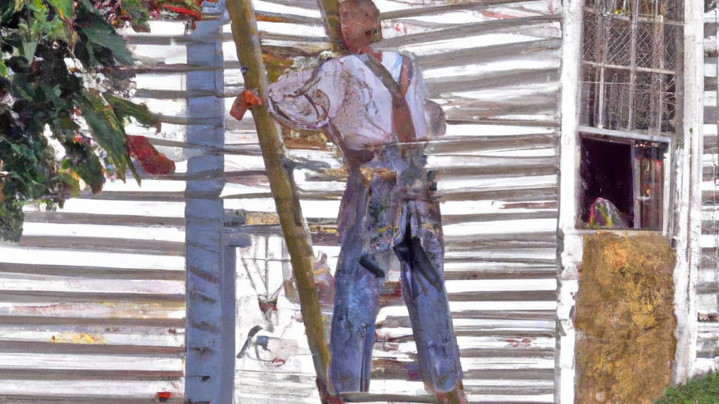 Man climbing ladder on Athens, Texas home to replace roof