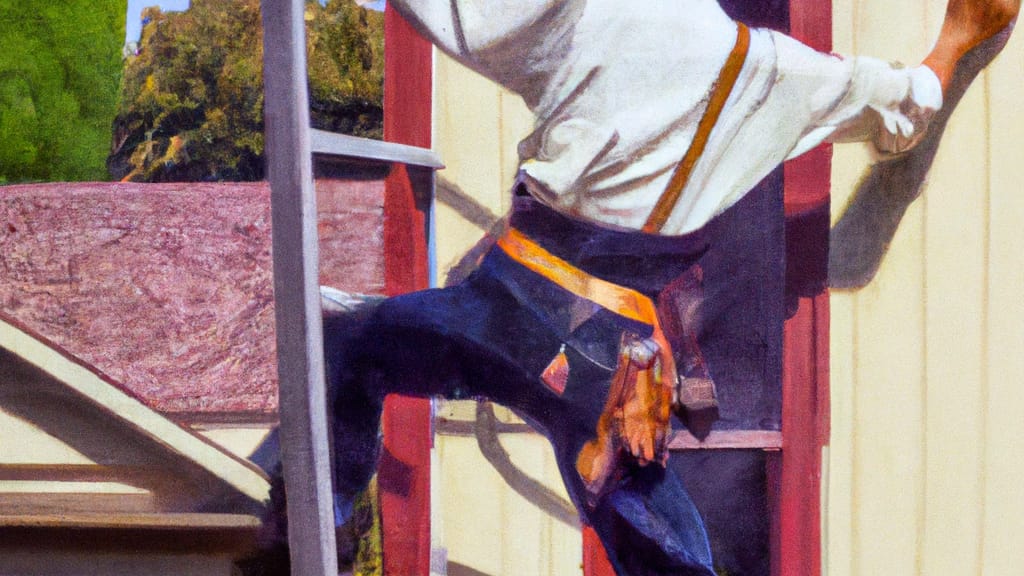 Man climbing ladder on Auburn, California home to replace roof
